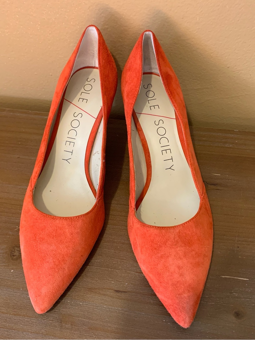 Sole Society Red Orange Suede Pointed-Toe Pumps